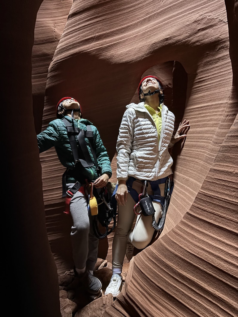 Rupali and her son canyoneering through Antelope Canyon